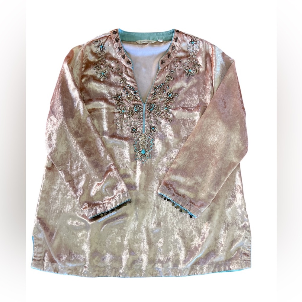 Soft Surroundings Crushed Velvet Moroccan Boho Beaded Embellished Tunic Blouse - Picture 2 of 16